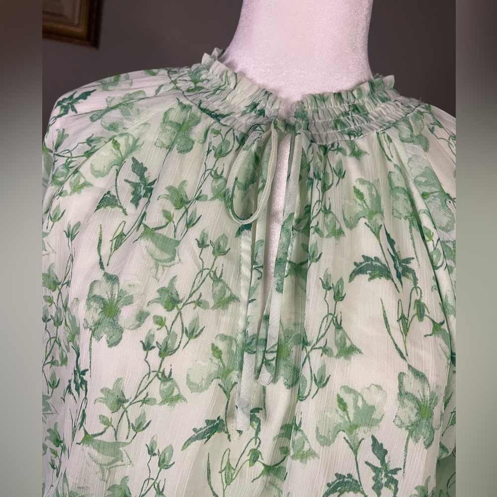 Gianni Bini Green Floral Mini Dress Sz L Easter Wedding Summer Spring Vacation - Picture 5 of 14